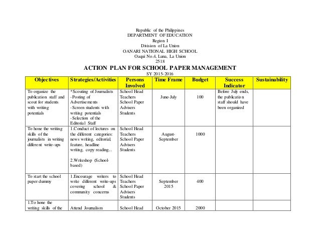 action plan sample pdf school action plan template
